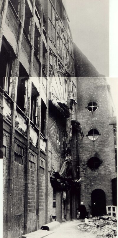 Zerstörung 1944, Fassade Haus Atlantis (Fotomontage)