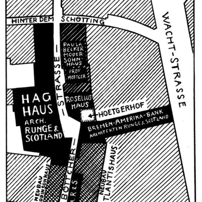 Übersichtplan Böttcherstraße 1929 (aus Theile, Die Böttcherstraße, Bremen 1930)